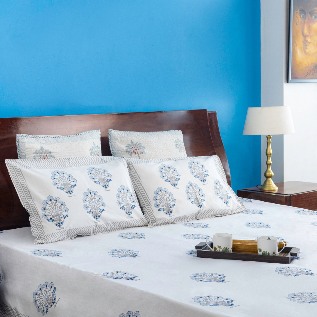 Misty Marvel Cotton Bedsheet (Blue)