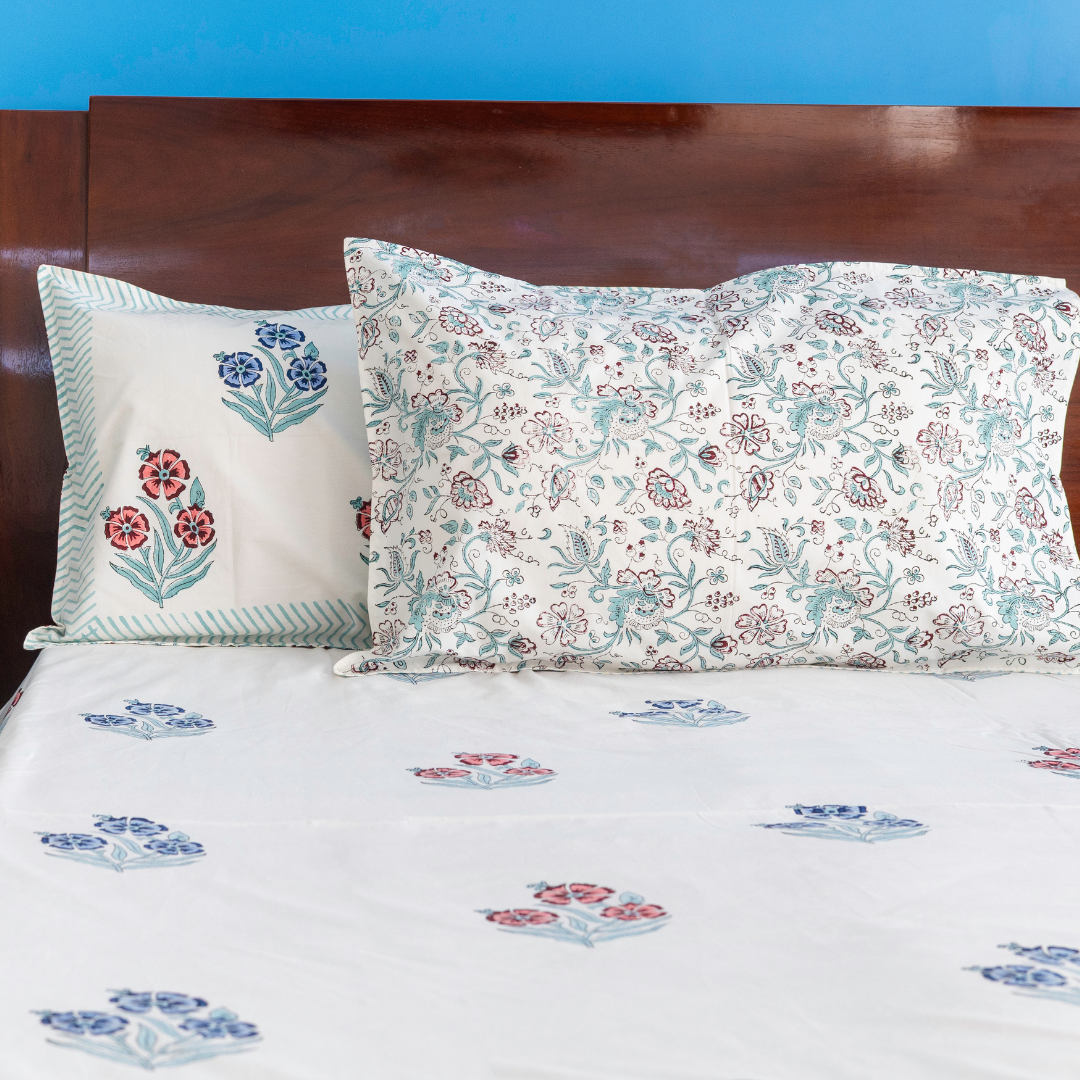 Sapphire  Blossom Cotton Bedsheet (Blue)