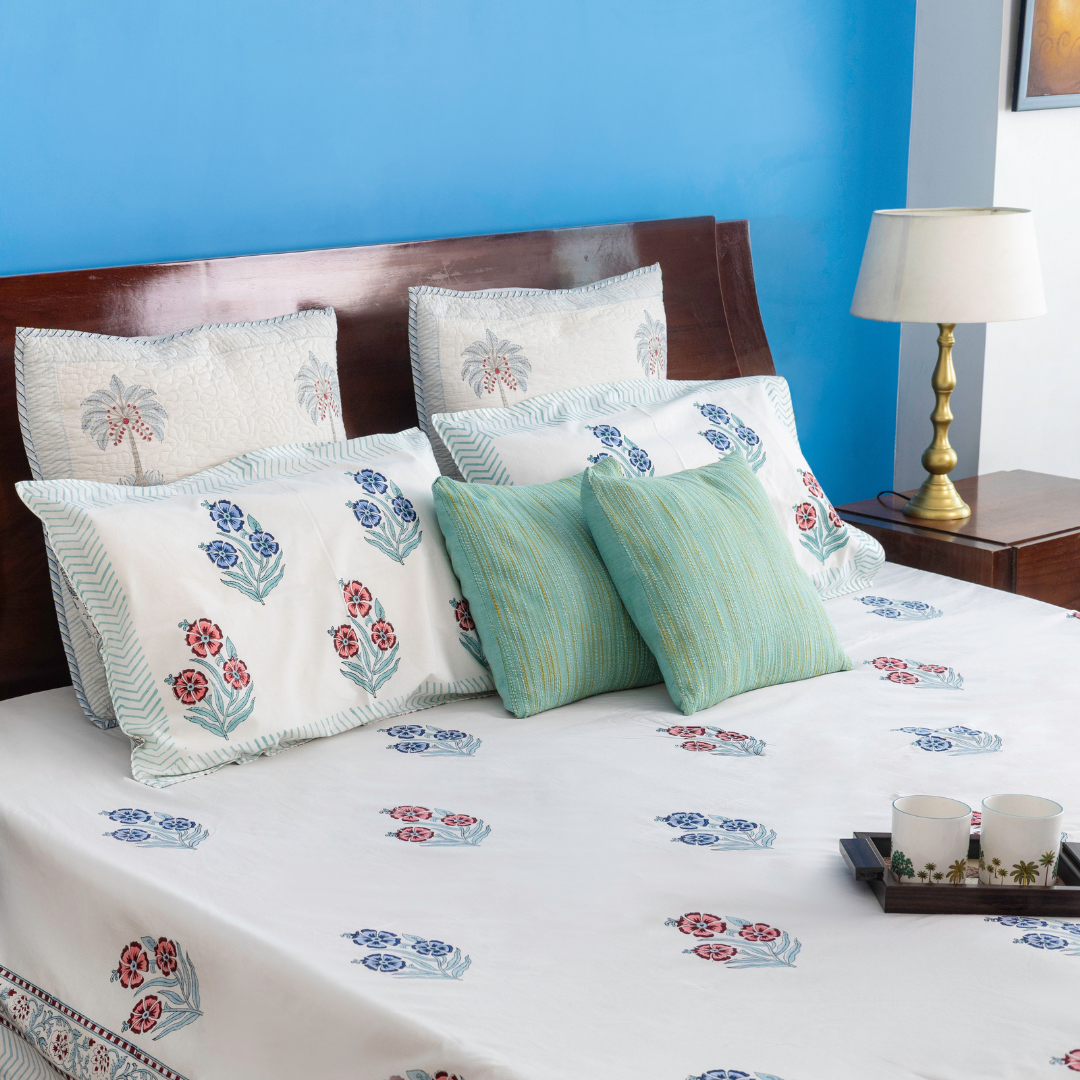 Sapphire  Blossom Cotton Bedsheet (Blue)