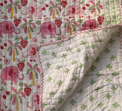 Elephant Meadow Baby Quilt (Pink)