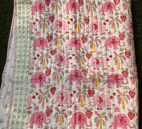 Elephant Meadow Baby Quilt (Pink)