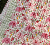 KalaIndia Elephant Meadow Baby Quilt (Pink) – handmade baby quilts india (folded view)