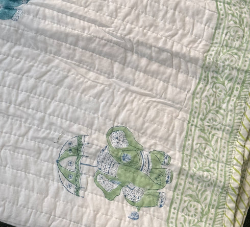 Elephant Joy Baby Quilt (White)