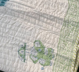 KalaIndia Elephant Joy Baby Quilt (White) – handmade baby quilts india (styled in a nursery/crib)