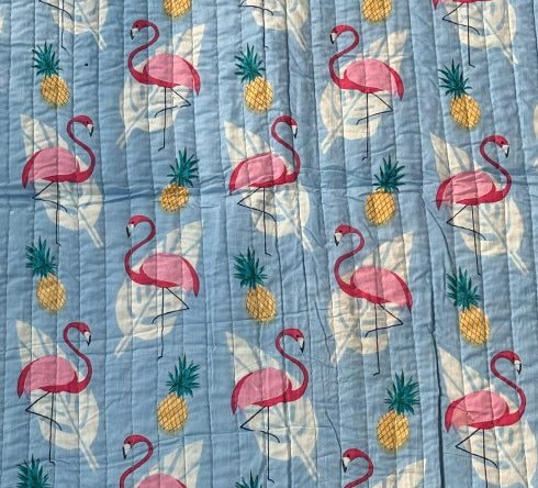 KalaIndia Flamingo Sky Baby Quilt (Blue) – quilts for kids (folded view)