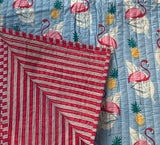 KalaIndia Flamingo Sky Baby Quilt (Blue) – handmade baby quilts india (flat lay view)