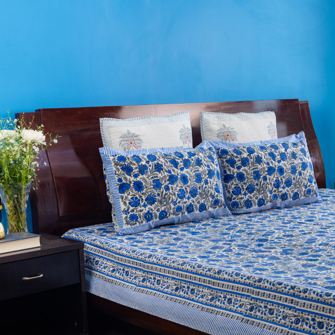Blue-Jaal Cotton Bedsheet