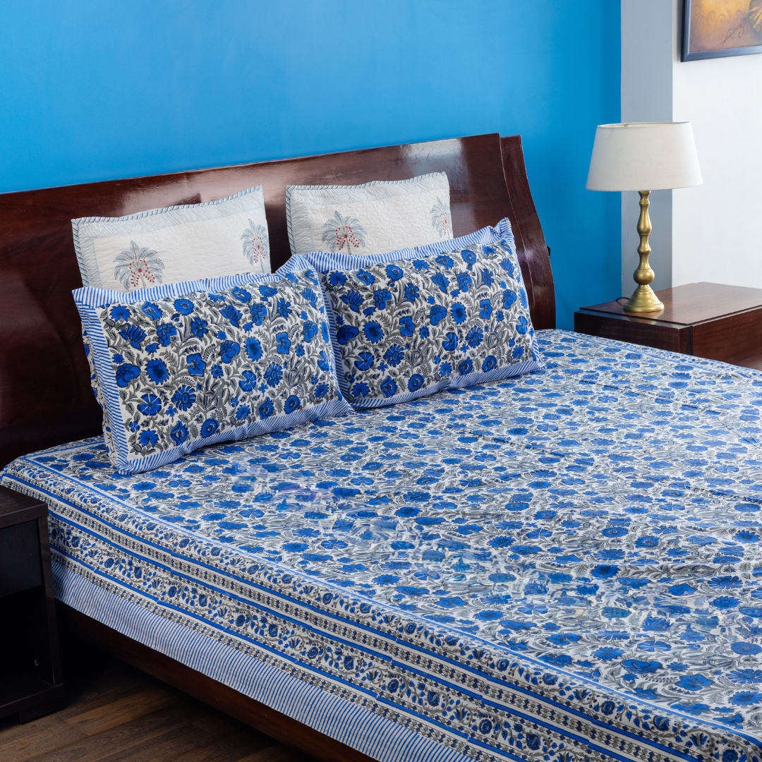 Blue-Jaal Cotton Bedsheet