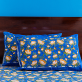 KalaIndia Blue Leaf Print Bedsheet – jaipuri print bed sheet (close-up of the hand block print detail)
