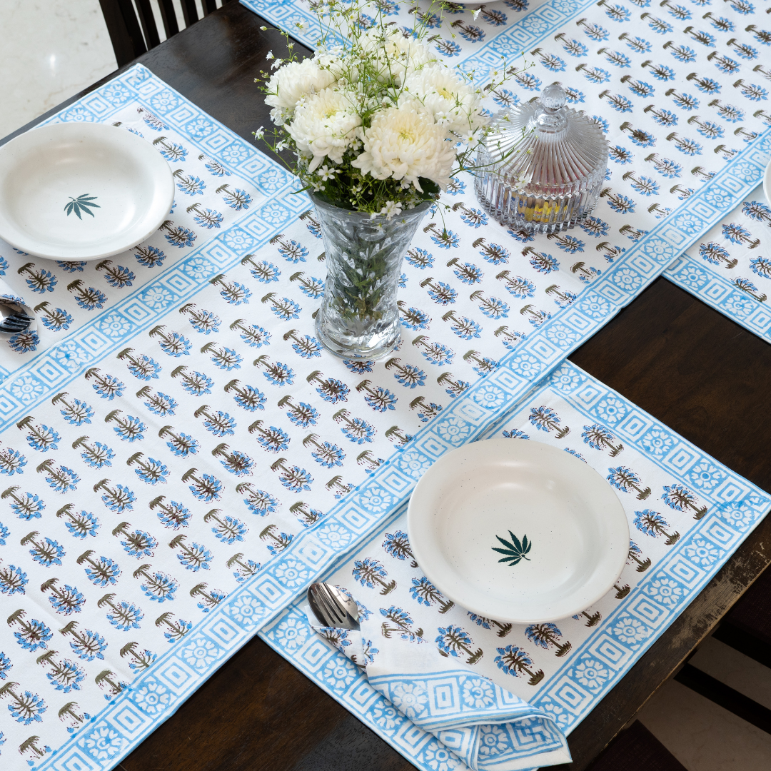 Blue Tree Table Runner + Mats (6) + Napkins (6)