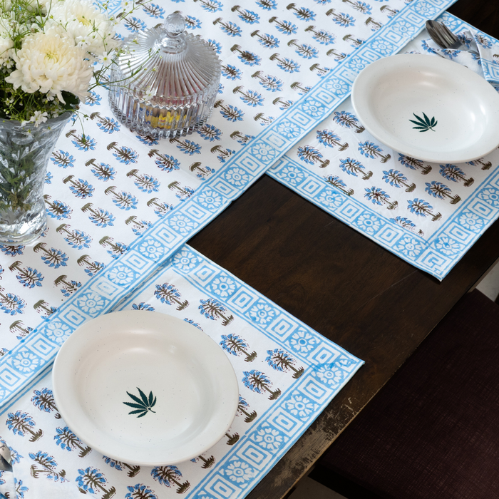 Blue Tree Table Runner + Mats (6) + Napkins (6)