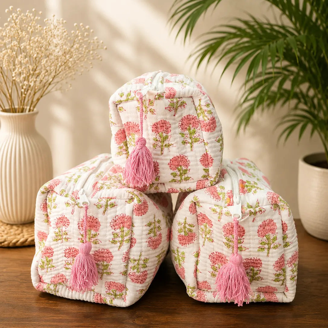 Carnation Bloom Quilted Pouch