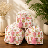 Carnation Bloom Quilted Pouch