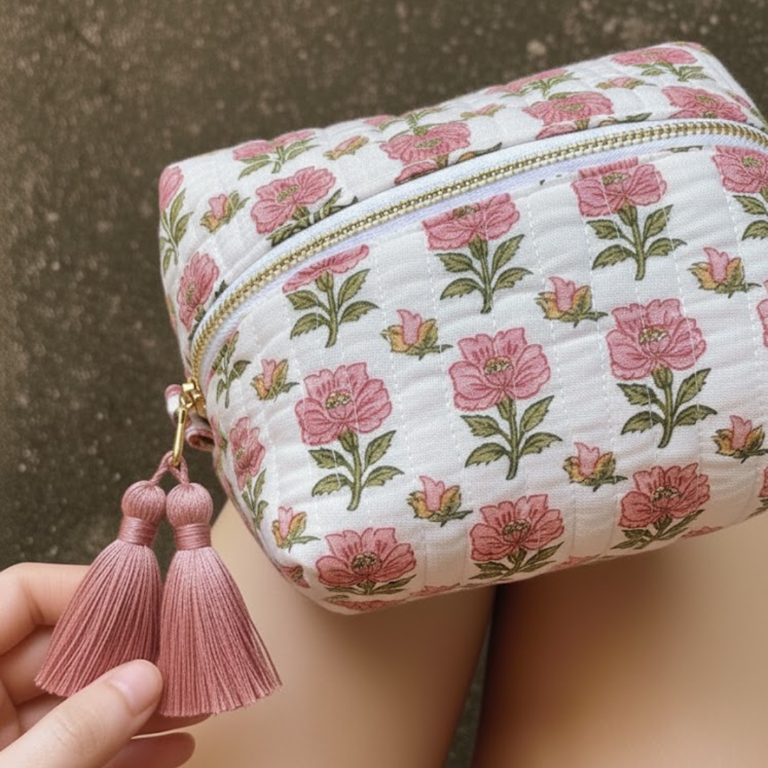KalaIndia Cotton Storage Pouch – multipurpose travel pouch (close-up of the print detail)