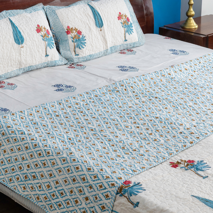 KalaIndia Dream Nest Bedcover – cotton bed cover king size (flat lay view)