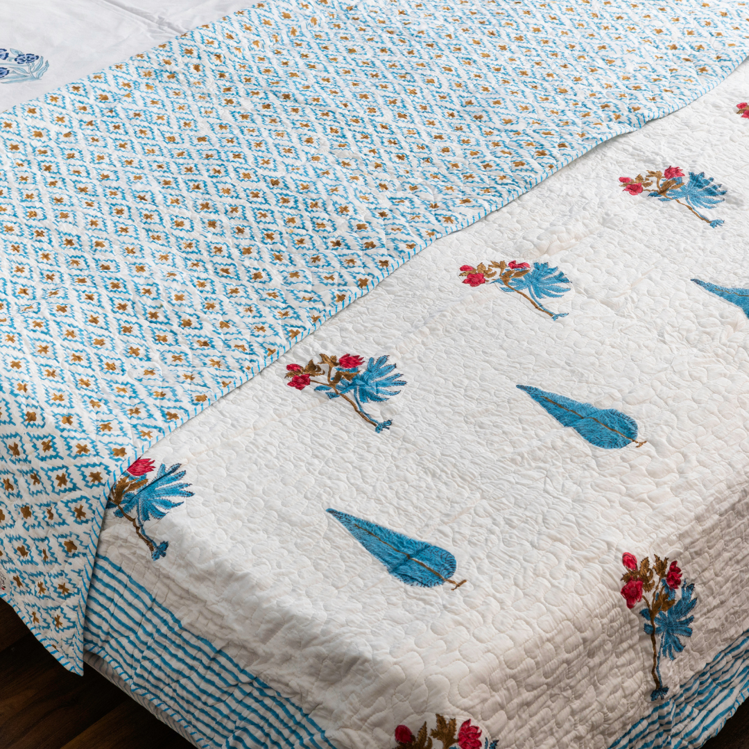 KalaIndia Dream Nest Bedcover – quilted bed sheets (styled on a bed)