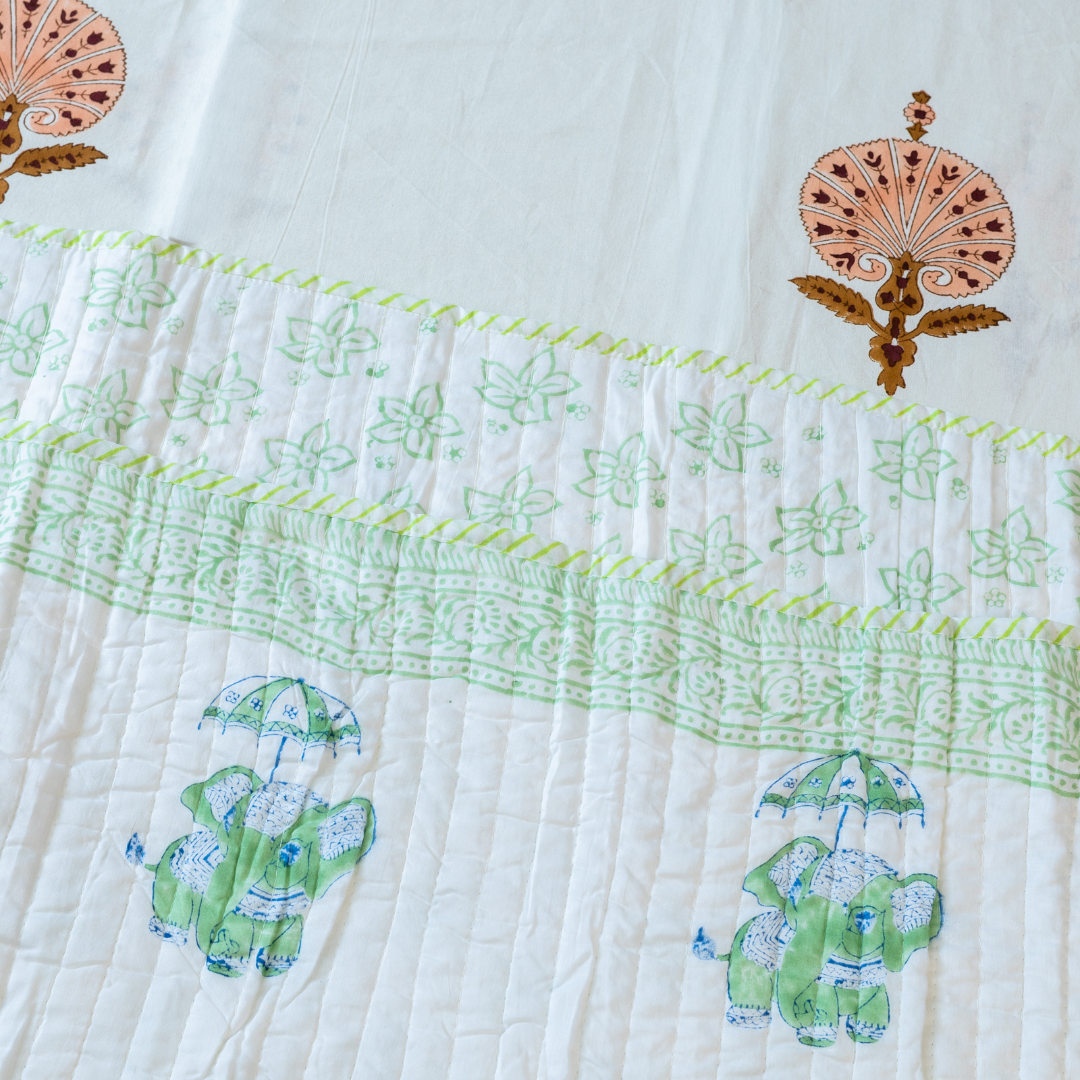 Elephant Joy Baby Quilt (White)