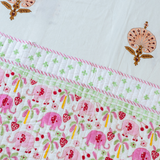 KalaIndia Elephant Meadow Baby Quilt (Pink) – quilts for kids (close-up of the print detail)