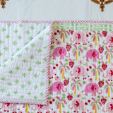 KalaIndia Elephant Meadow Baby Quilt (Pink) – quilts for kids (flat lay view)