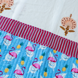 KalaIndia Flamingo Sky Baby Quilt (Blue) – handmade baby quilts india (close-up of the print detail)
