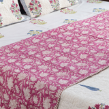 KalaIndia Floral Pink Bedcover – quilted bed sheets (styled on a bed)