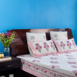 KalaIndia Gulabi White Cotton Bedsheet – jaipuri cotton bedsheet (folded stack view)