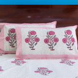 KalaIndia Gulabi White Cotton Bedsheet – jaipuri cotton bedsheet (close-up of the hand block print detail)