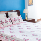 KalaIndia Gulabi White Cotton Bedsheet – jaipuri cotton bedsheet (flat lay view)