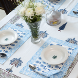 KalaIndia Indigo Floral Table Runner – table runner and mat set (styled on a dining table)