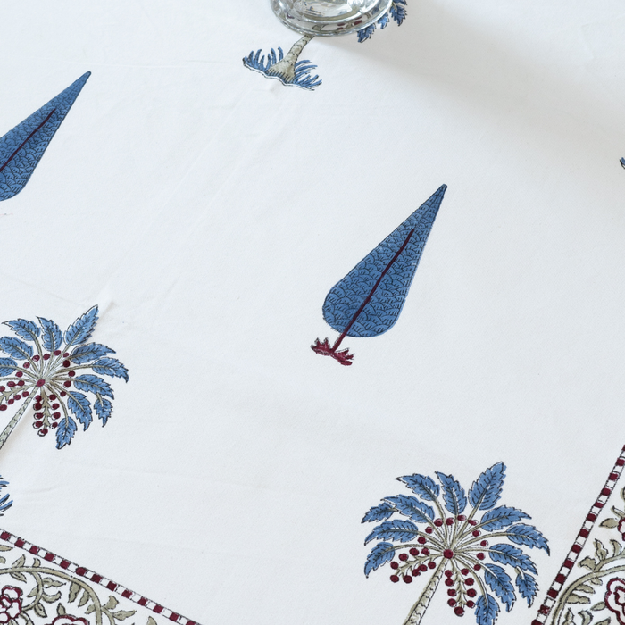 KalaIndia Indigo Floral Table Runner – cotton table runner (flat lay view)