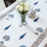 KalaIndia Indigo Floral Table Runner – cotton table runner (close-up of the print detail)