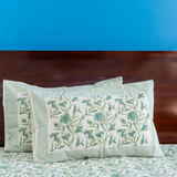 KalaIndia Olive Mist Cotton Bedsheet – hand block print bedsheet (close-up of the hand block print detail)