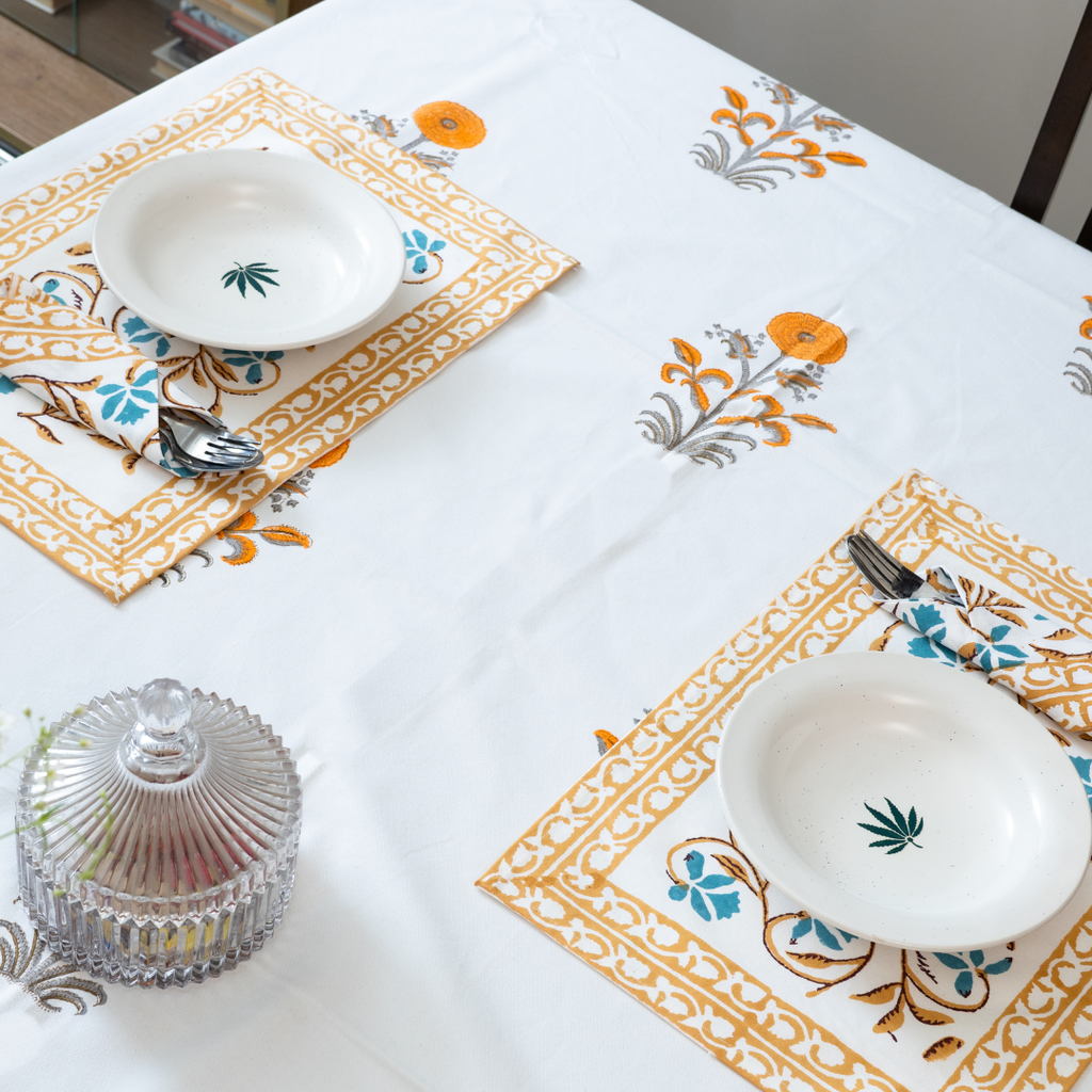 Yellow Floral Mats (6) + Napkins (6) Set