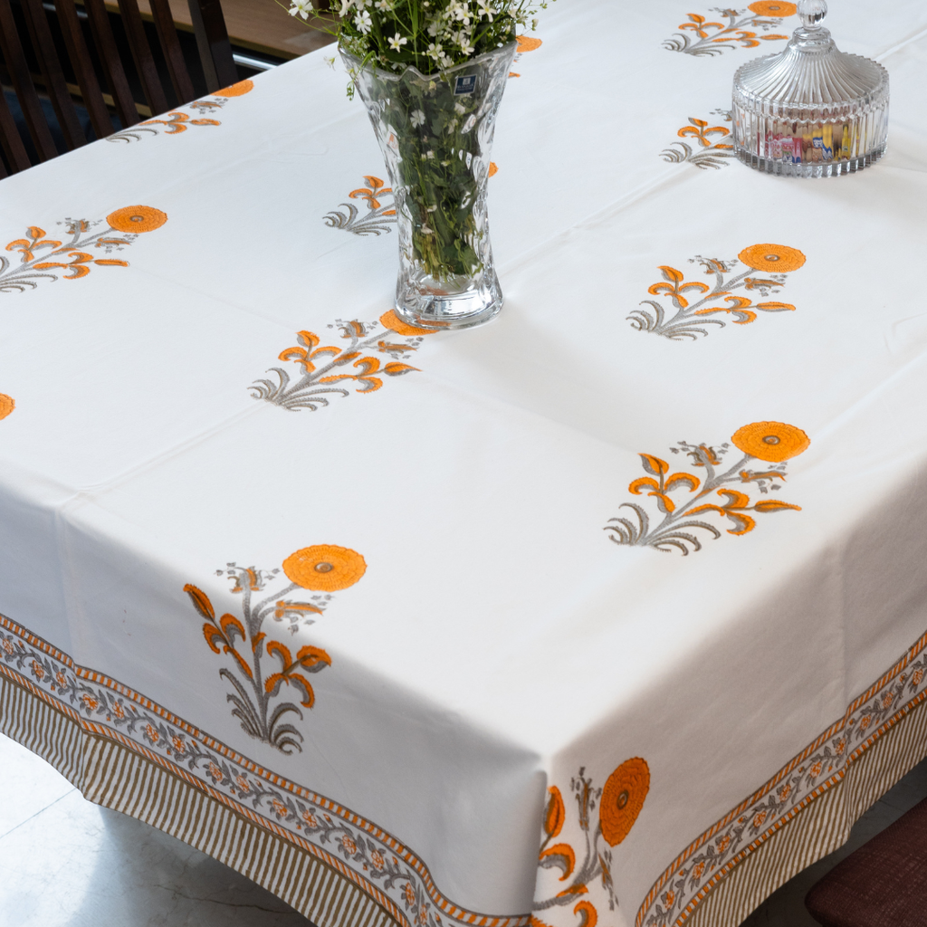 Orange Floral Mats (6) + Napkins (6) Set