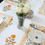 KalaIndia Orange Floral Mat Set – table mats with runner (folded stack view)