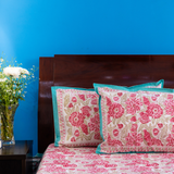 KalaIndia Paisley Pink Bedsheet – floral bedsheet (close-up of the hand block print detail)