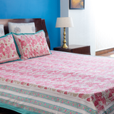 KalaIndia Paisley Pink Bedsheet – printed cotton bed sheets (styled on a bed)