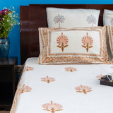 KalaIndia Peach Floral Print Bedsheet – pure cotton double bedsheet (close-up of the hand block print detail)