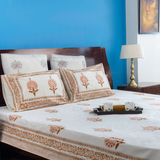 KalaIndia Peach Floral Print Bedsheet – pure cotton double bedsheet (folded stack view)