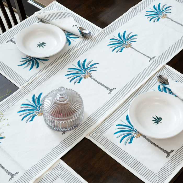 KalaIndia Pine Print Table Runner – cotton table runner (flat lay view)