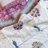 KalaIndia Pink Floral Quilt (Single) – single bed quilt for heavy winter (flat lay view)