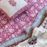 KalaIndia Pink Floral Quilt (Single) – single bed quilt for heavy winter (folded stack view)