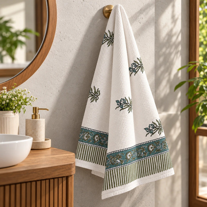 Sage Garden Bliss waffle Cotton Towel Set of 3