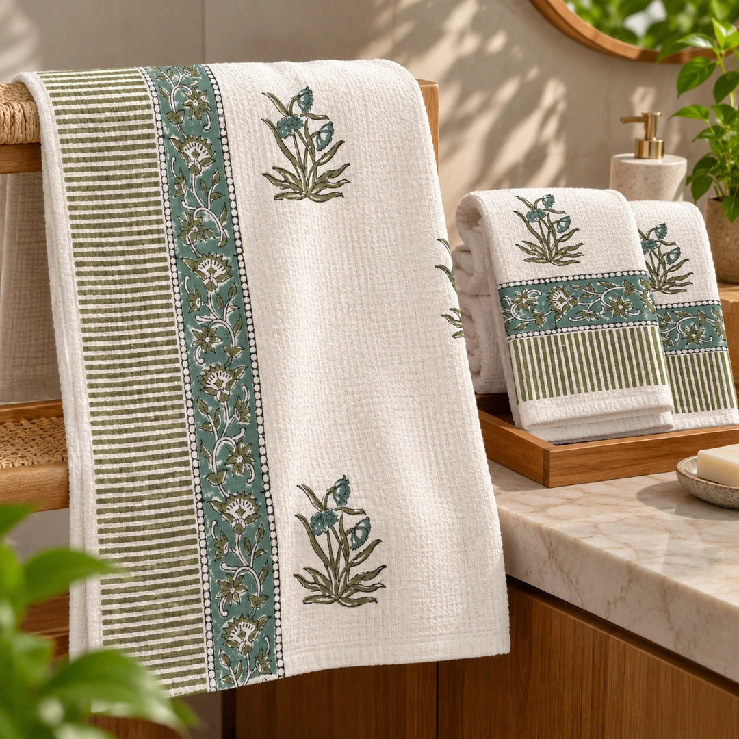 Sage Garden Bliss waffle Cotton Towel Set of 3