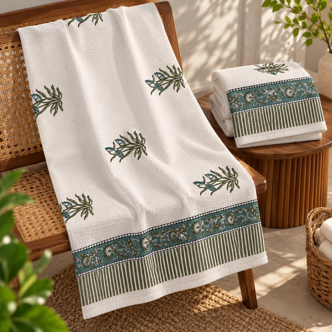 Sage Garden Bliss waffle Cotton Towel Set of 3
