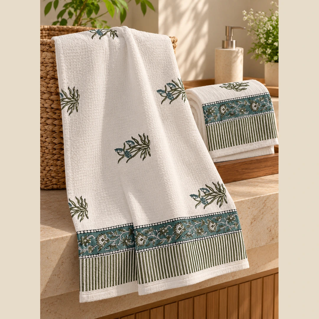 Sage Garden Bliss waffle Cotton Towel Set of 3