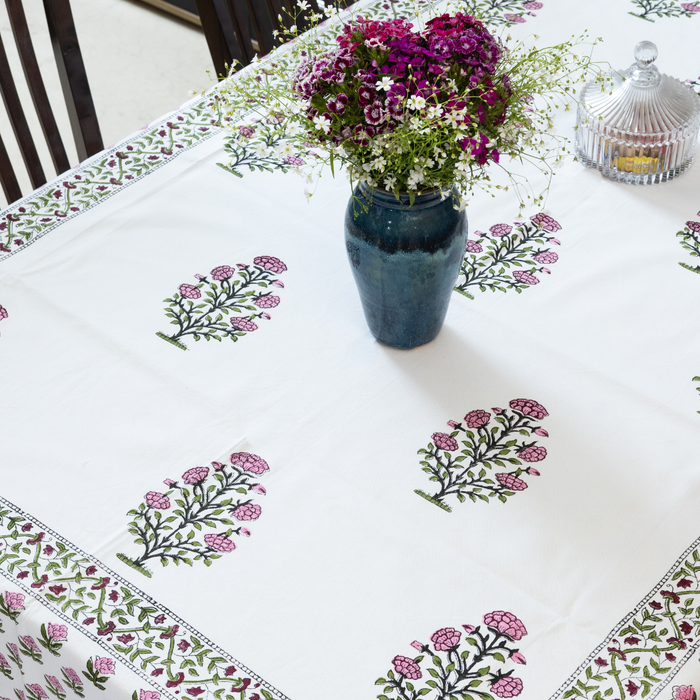 KalaIndia Spring Print Table Cloth – cotton table cover (flat lay view)