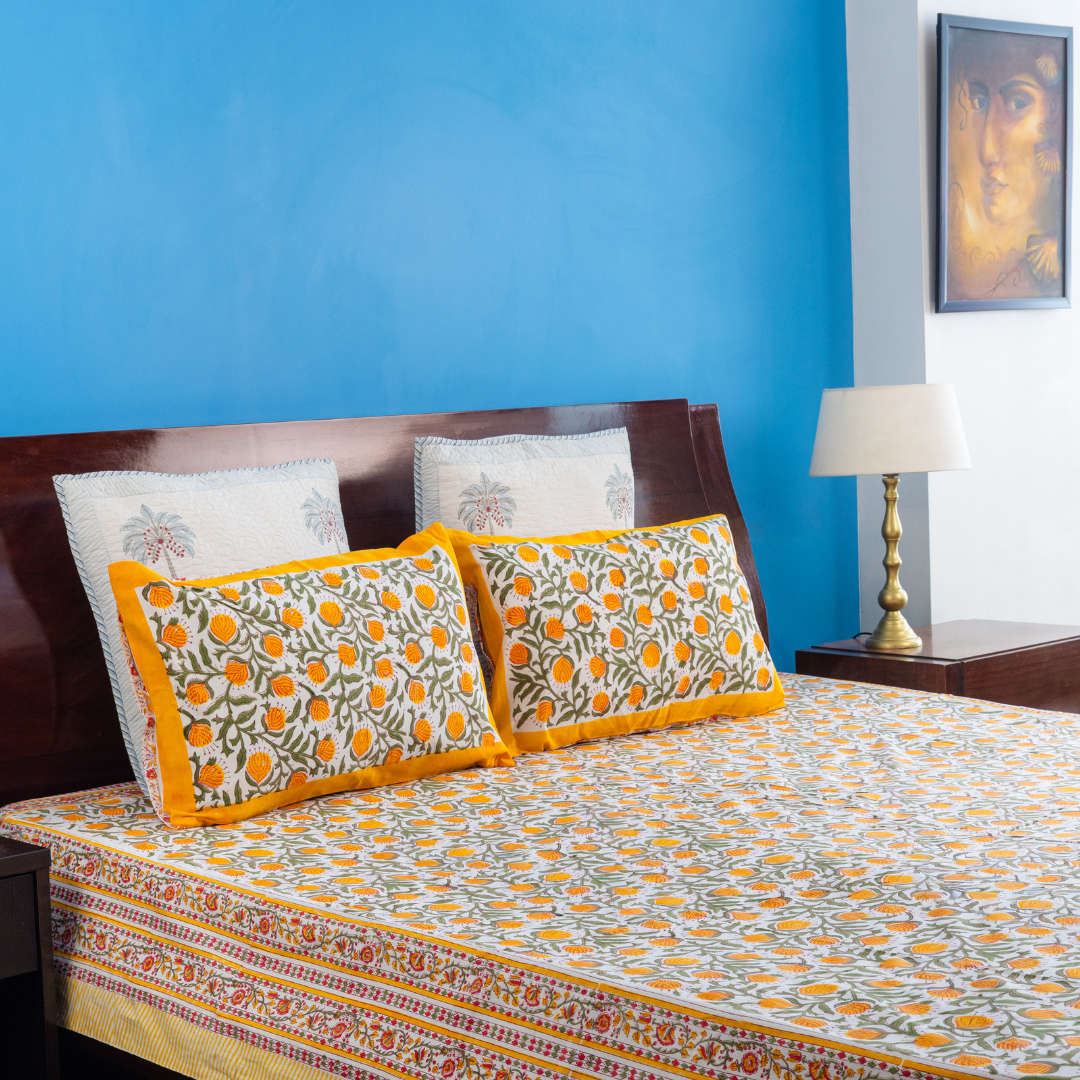 Yellow Blossom Cotton Bedsheet