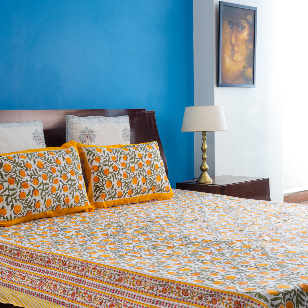 Yellow Blossom Cotton Bedsheet