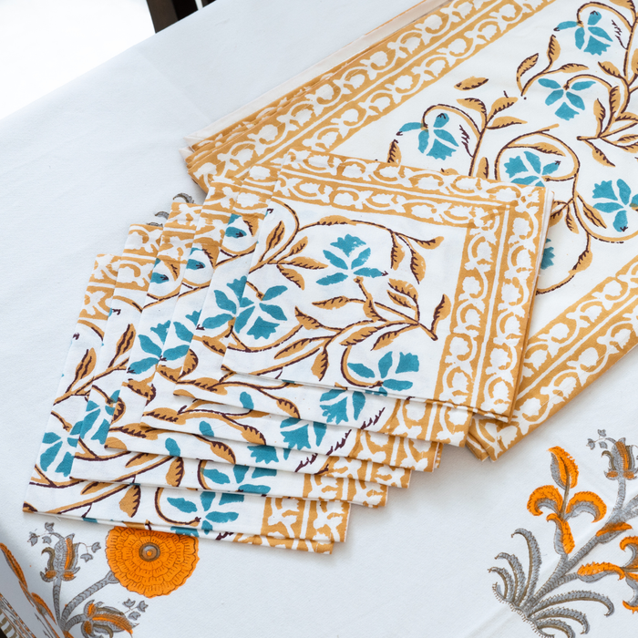 Yellow Floral Mats (6) + Napkins (6) Set